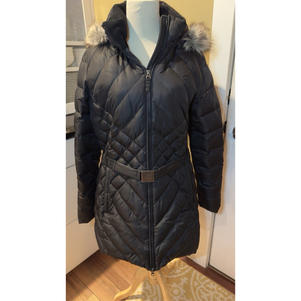 Eddie‎ Bauer Women's Real Down-fill Parka Long Puffer Coat Faux Fur Hood Black L